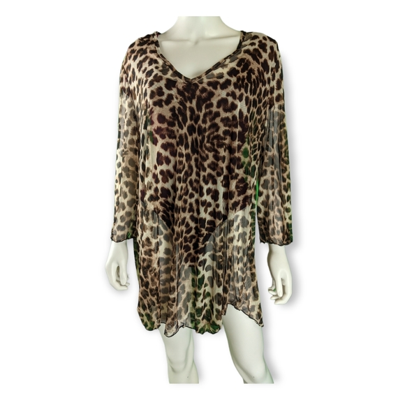 Jordan Taylor Cheetah Brown Sheer Long Sleeve Top XL - Picture 5 of 13